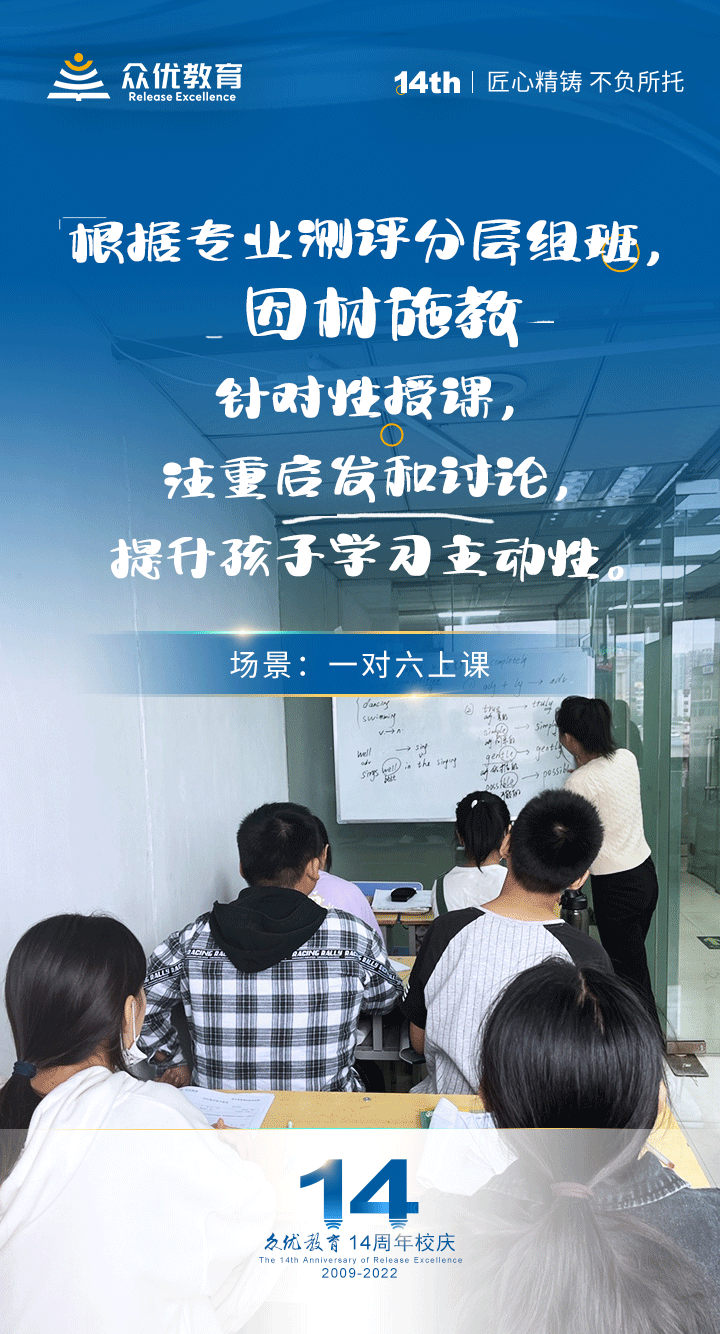 【众优教育·14周年】1对6上课篇：根据专业测评分层组班，因材施教针对性授课(图1)