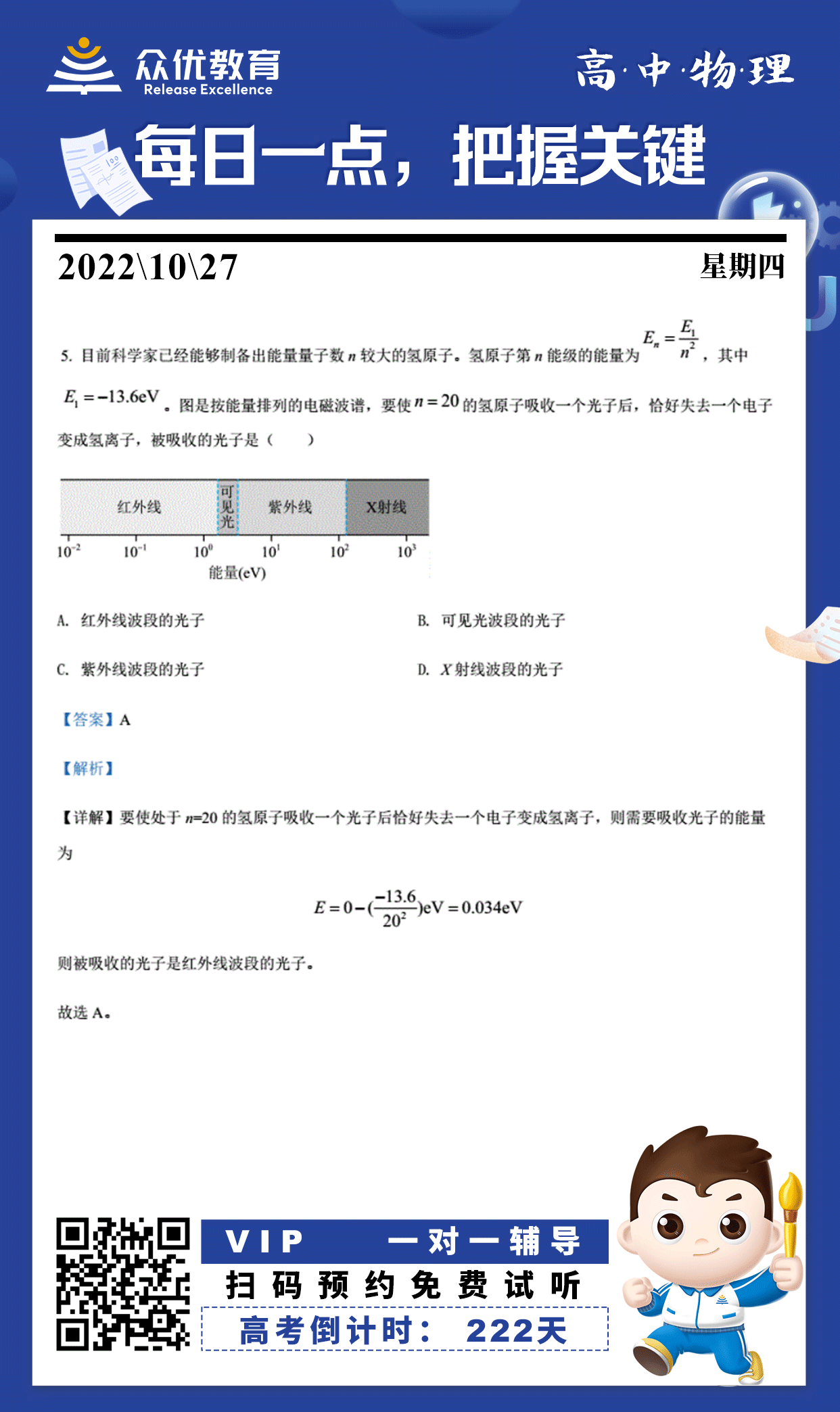 【高中物理】2022·广东卷：光子能量公式+氢原子光谱中的能级跃迁+光电效应(图1)