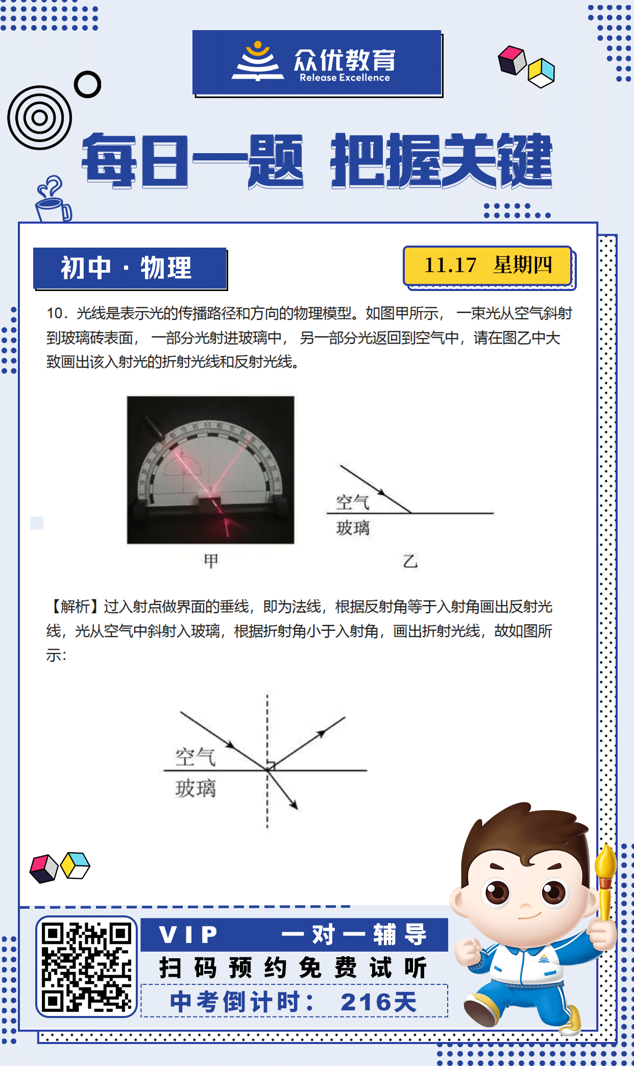 【初中物理】2022·安徽卷：考查光的折射+反射(图1)