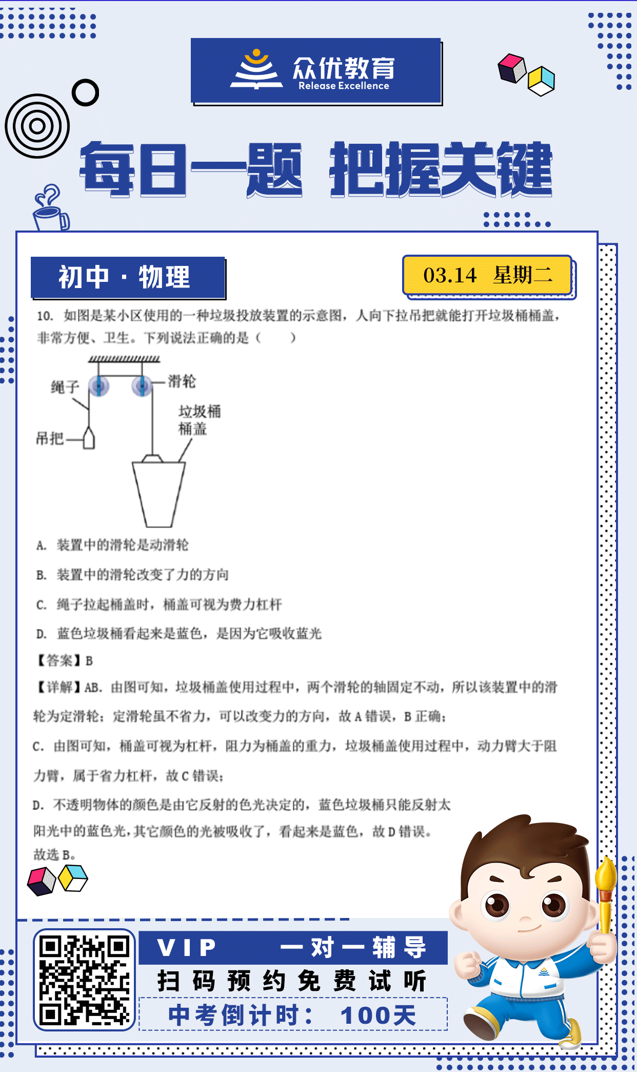 【初中物理】2022·淄博卷：考查轮滑+杠杆应用+光的反射(图1)