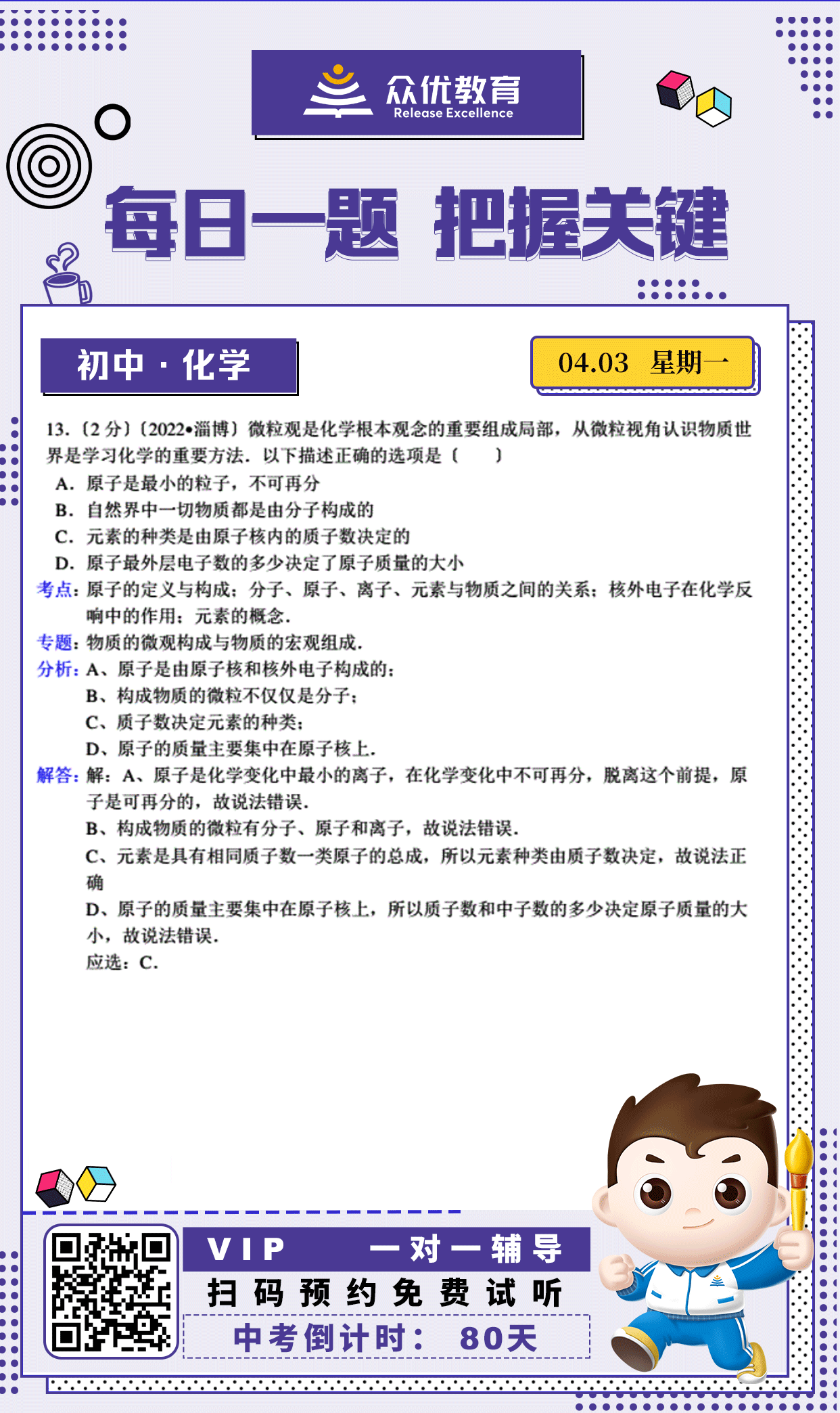 【初中化学】2022·淄博卷：考查原子的定义与构成+核外电子在化学反响中的作用+元素的概念(图1)