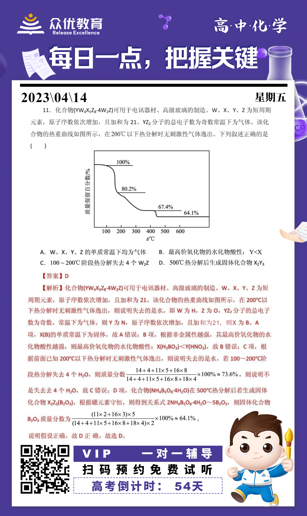 【高考倒计时·54天】化学专练：考查元素周期律+热重分析实验(图1)