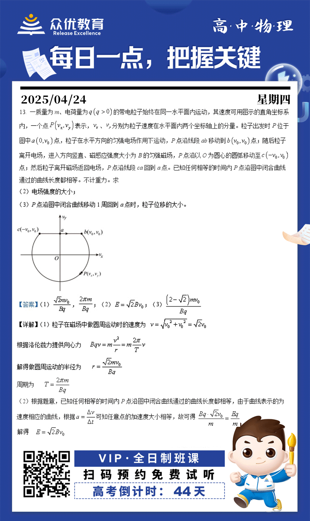【高中物理 · 每日一练】：考查带电粒子在匀强电场、磁场中的运动规律+电场强度的计算+位移的矢量性质(图1)